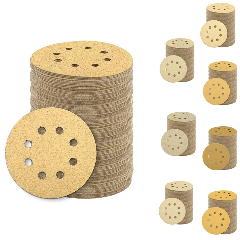 

Retail 100Pcs Sanding Disc, 5 Inch Sanding Sheet, 8 Holes Dustless Hook And Loop Sandpaper For Random Track DA Sander