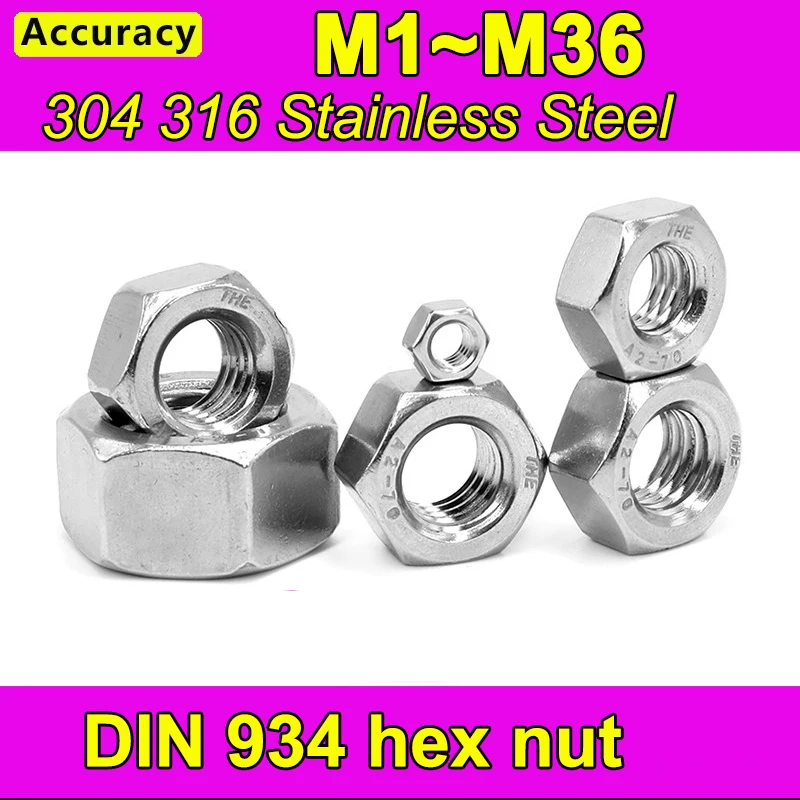 M1 2 3 4 5 6 8 10 12 14 16 18 20 22 24 27 30 36/ 316 304  Stainless Steel Hexagon Hex Nut  DIN934