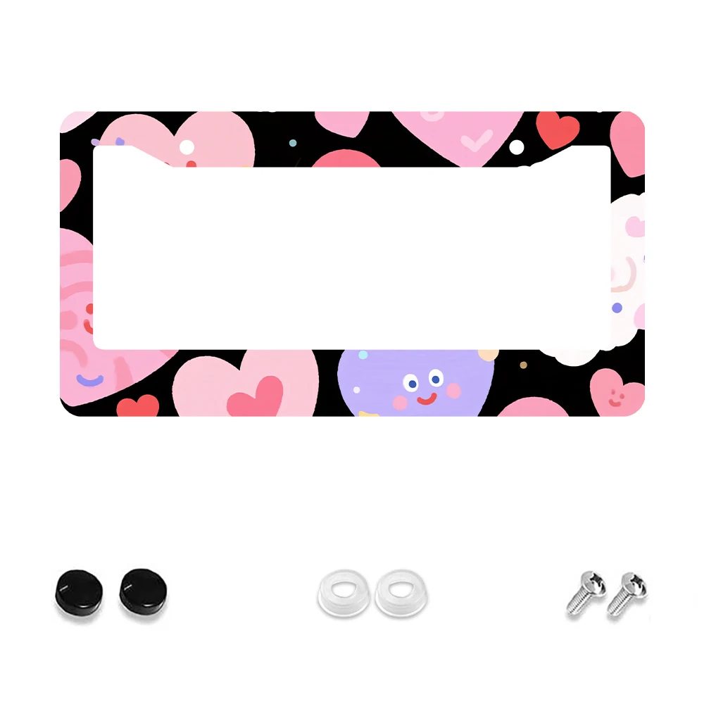 

1pc Pink Heart Pattern 2-Hole License Plate Frame, Aluminum Material, 6x12 Inches, with Screw Kit, Cartoon and Fun Car Decorati