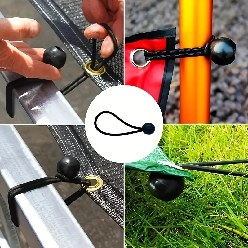 10 Stück Bungee-Ball-Zurrgurte für Planen, Segeltuch, Fahnenmasten, Elastische Seile, Feststellbänder für Boot, Campingzelt-Zubehör