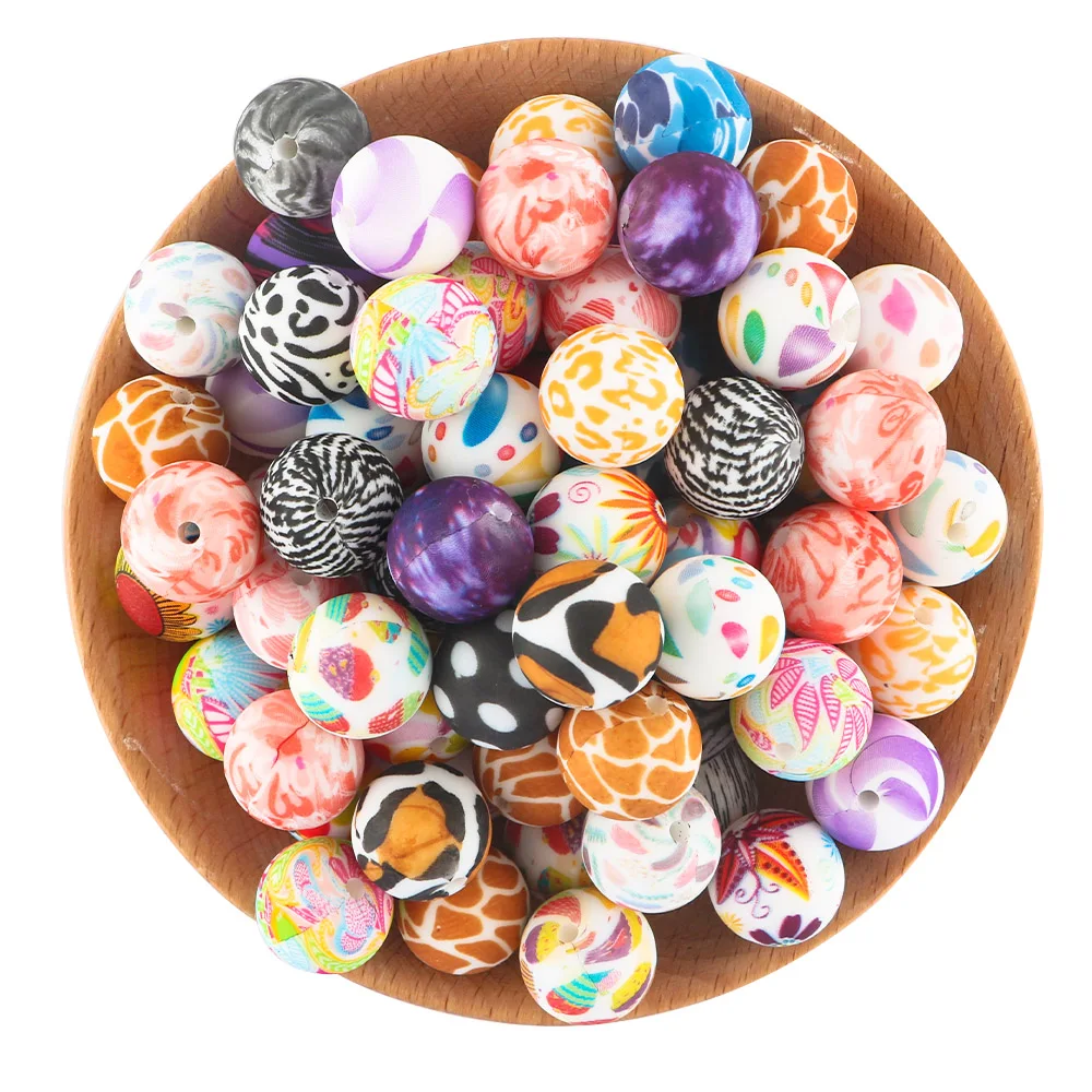 10/20Pcs Round Leopard Silicone Printed Beads 15mm Beads For Jewelry Making DIY Keychain Necklace Bracelet Jewelry Accessories