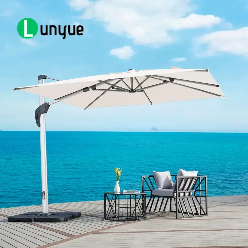 Multi Angle Adjustable LED Square Roman Cantilever Umbrella Outdoor Garden Parasol for Residential Leisure Patio Shade