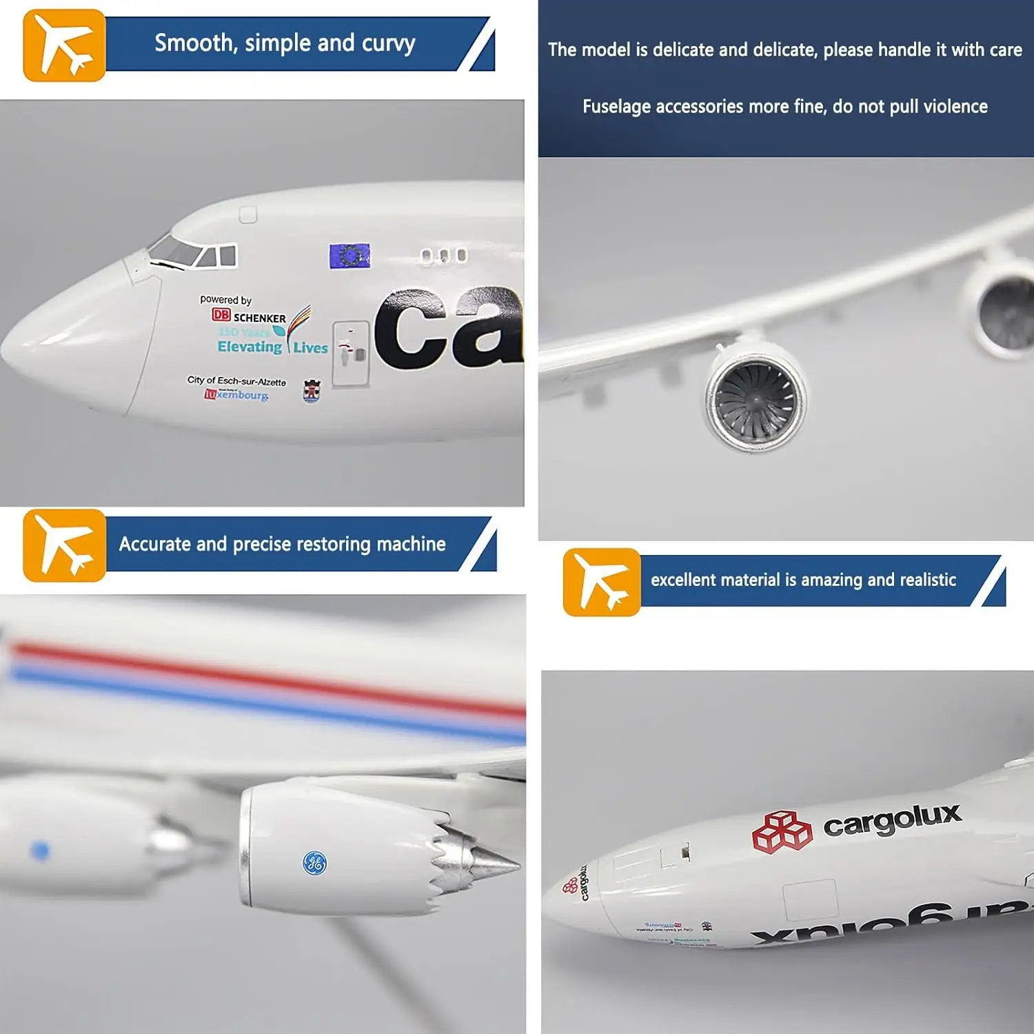 B747-8F Luxembourg Cargo Airlines 47cm Aircraft Diecast Resin Model Airplane With Wheel & Base Room Decor Collection Display
