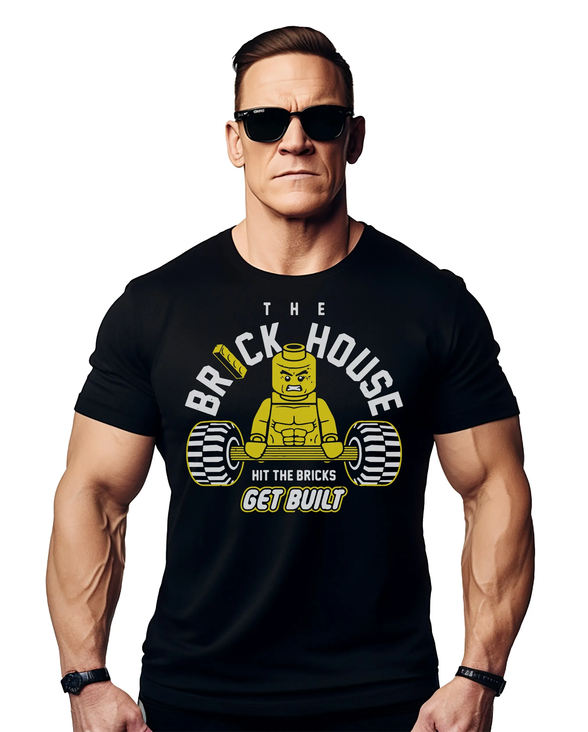 تي شيرت The Brick House Gym للرجال ذو طابع كرتوني للتدريب على التمارين الرياضية، قمة مثالية للياقة البدنية ومحبي ثقافة البوب