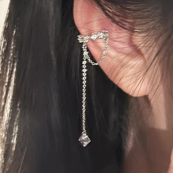 2022 Fashion Zircon Shining Long Tassel Ear Cuff No Piercing Earrings Female Trendy Design Ear Clip Earrings Party Jewelry