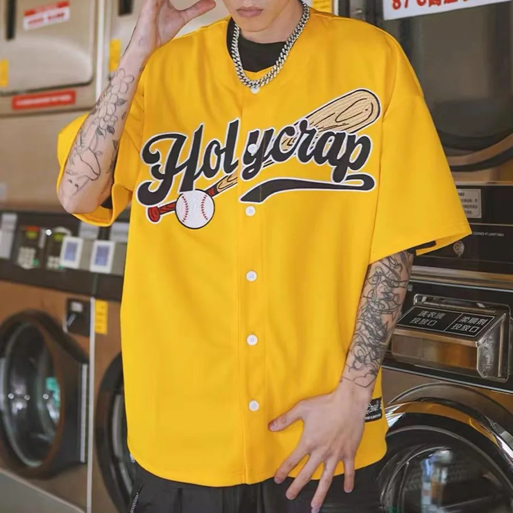 Mens Shirt Jersey West Coast American Hip-Hop Tops Vibrant Street Baseball Short Sleeve Youthful All-Match Men\'s Clothing 2024