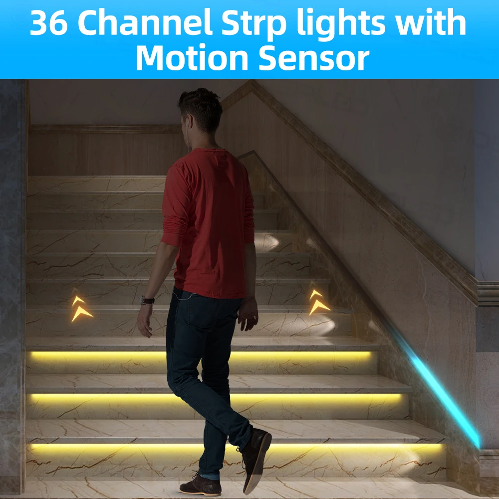 LED Motion Sensor Stair Light Strip Controller Dimming Wireless Indoor Motion 24V Flexible LED Strip Step Staircase Lamp Running