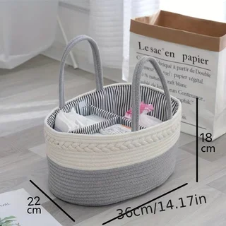 Diaper Caddy Portable Woven Baby Organizer Basket Handle Nursery Dividers Dresser Organizer Cotton Rope Stuff Holder