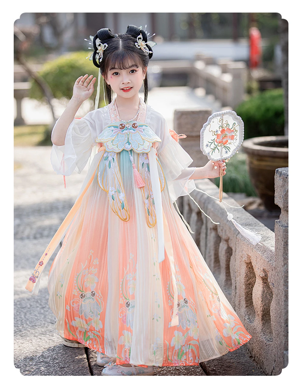 Girls Spring Summer Improved Hanfu Children's Vintage Embroidery Performance Costume Chinese Style Traditional Princess Dress