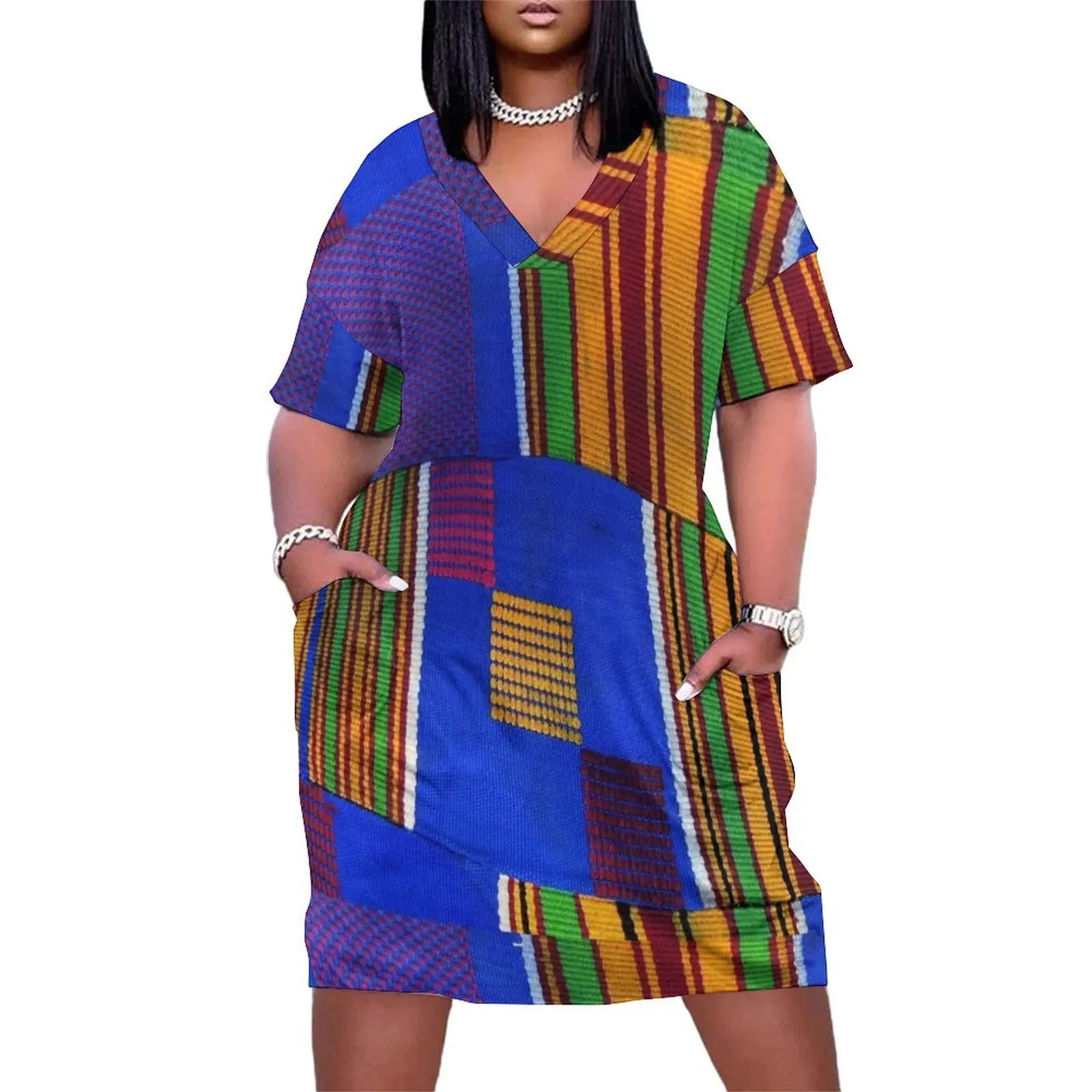 Kente Cloth Ghana West African Print Loose Pocket Dress summer woman dress 2025 bandage dress ladies dresses for women 2025