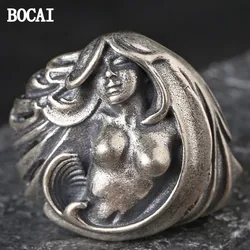 BOCAI New S925 Silver Vintage Personality Sexy Goddess Ring For Men And Women Gift