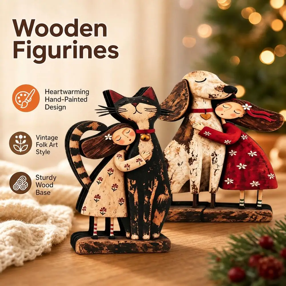 Vintage Wooden Witch Sisters Decor Set Handmade Broom Hat Figurine Spooky Witch Figurine for Party Home Decorations