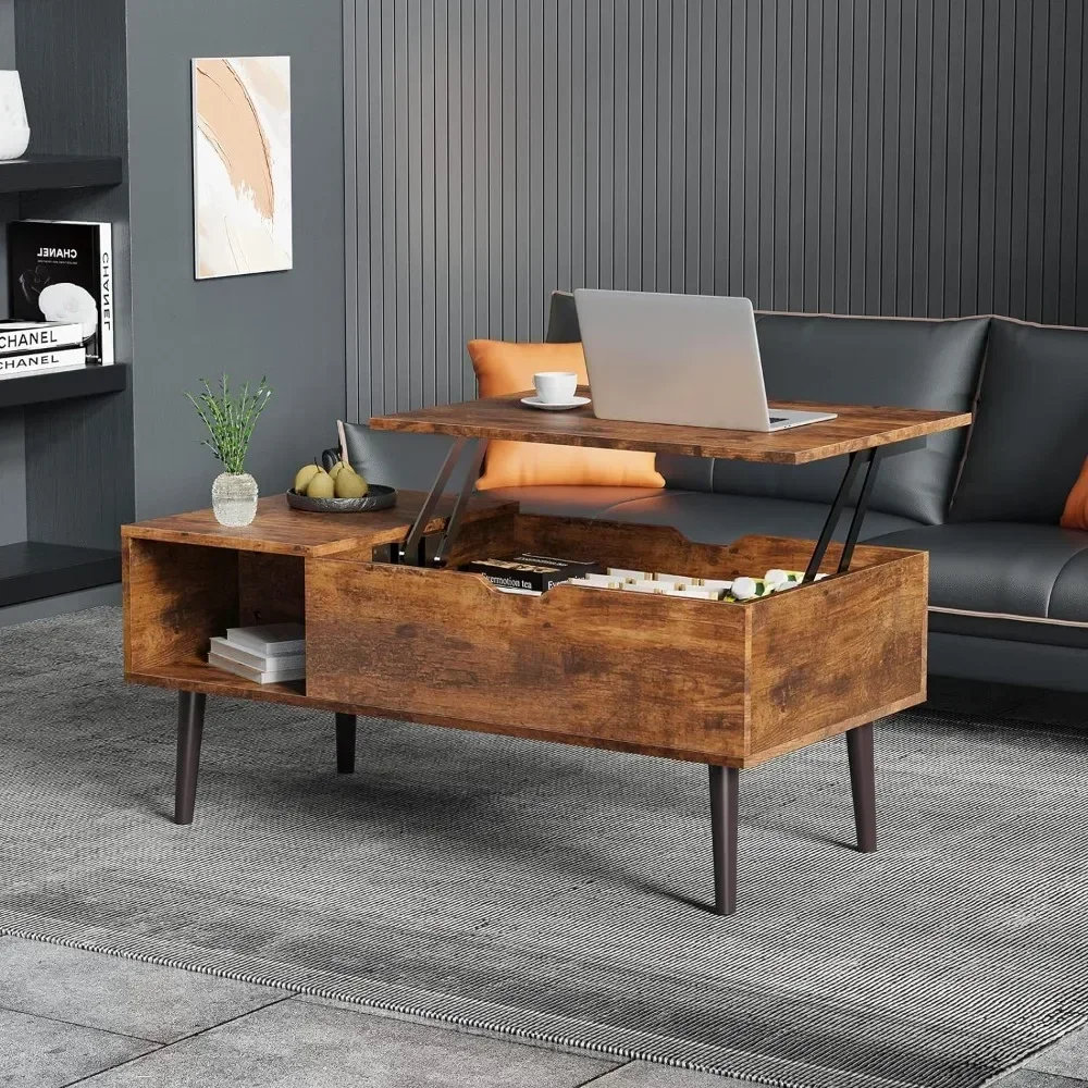 

Y Coffee Table Brown, Lift Top Coffee Tables for Living Room, Small Rising Wooden Dining Center Tables with Storage Shelf