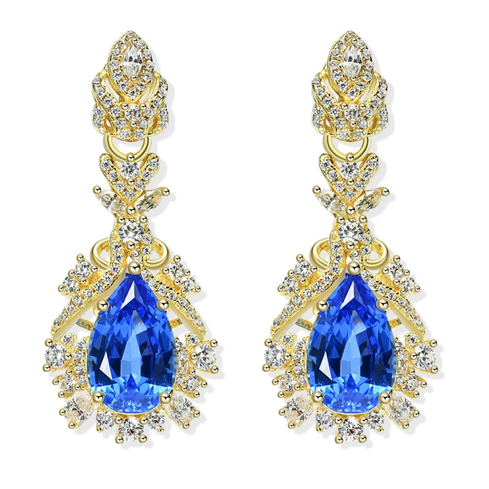 Wong Rain 18K Gold Plated 925 Sterling Silver 7*11 MM 3.5CT Pass Test Pear Spinel High Carbon Diamond Drop Earrings Fine Jewelry