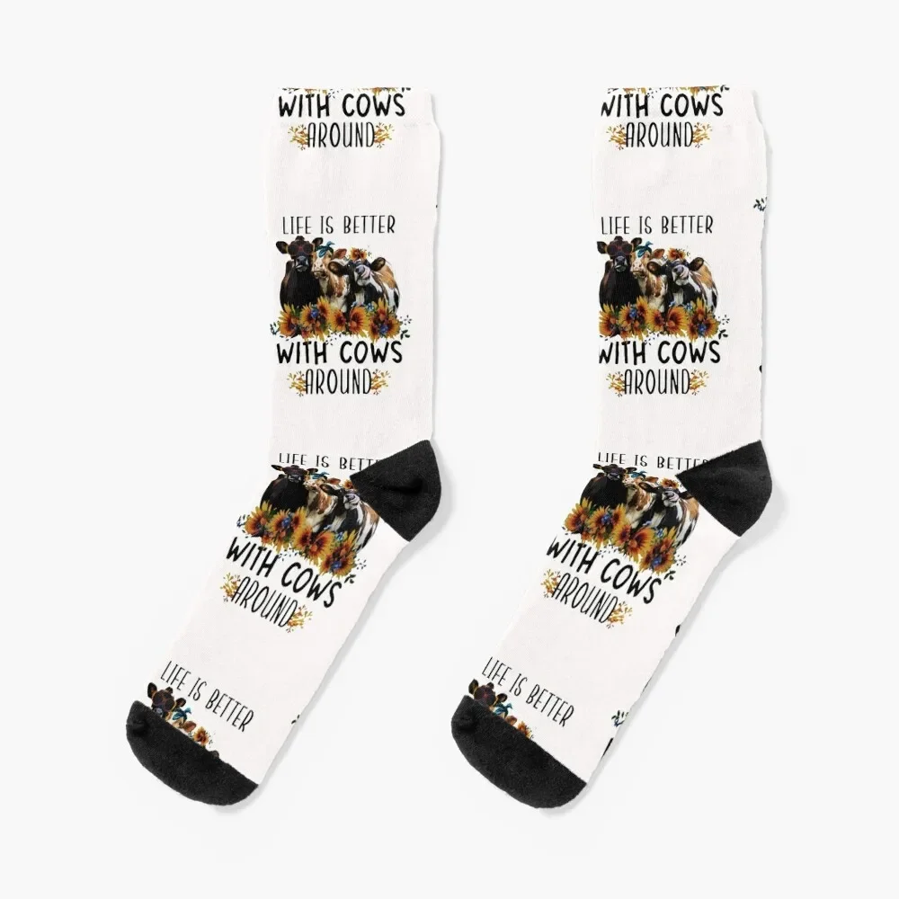 

Life is better with cows around Socks christmas stocking Stockings designer winter thermal Socks For Men Women's