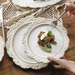 Baroque Vintage Ceramic Dinner Plate Nordic Modern Kiln Change Carving Craft Dishes and Plates Sets Western Restaurant Tableware