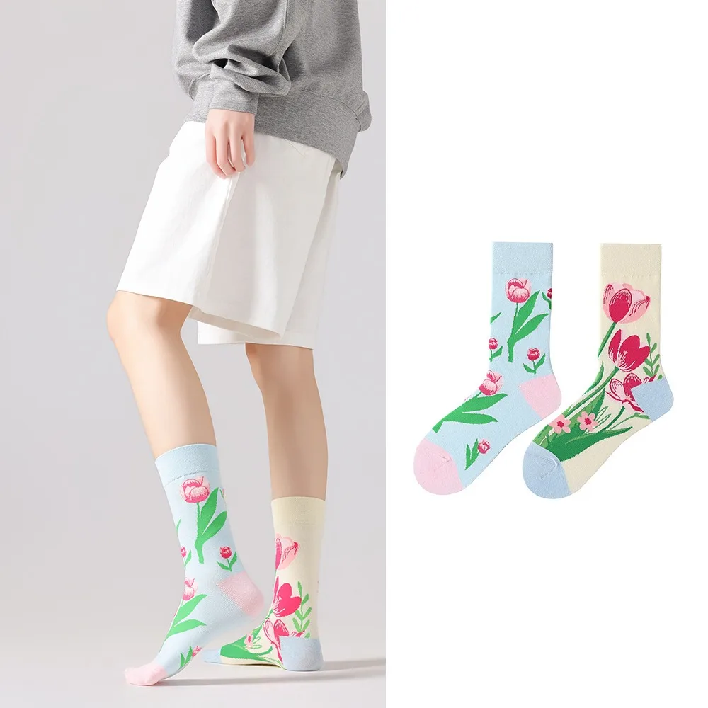 【5 Pairs】 Man Women Sock Original AB Tide Socks Colorful Cow Cotton Socks Four Seasons Unisex Medium tube Socks Gift