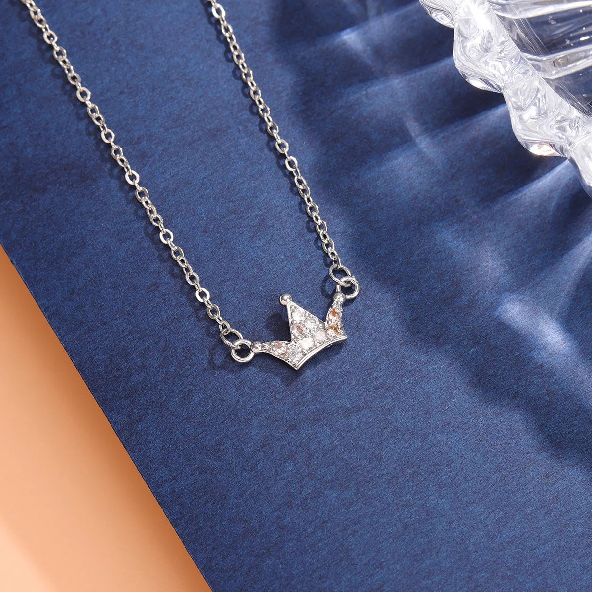بسيطة صغيرة تاج الإناث الزركون الاكسسوارات المشبك 925 فضة مجوهرات سلسلة الترقوة قلادة القلائد XL012 #3