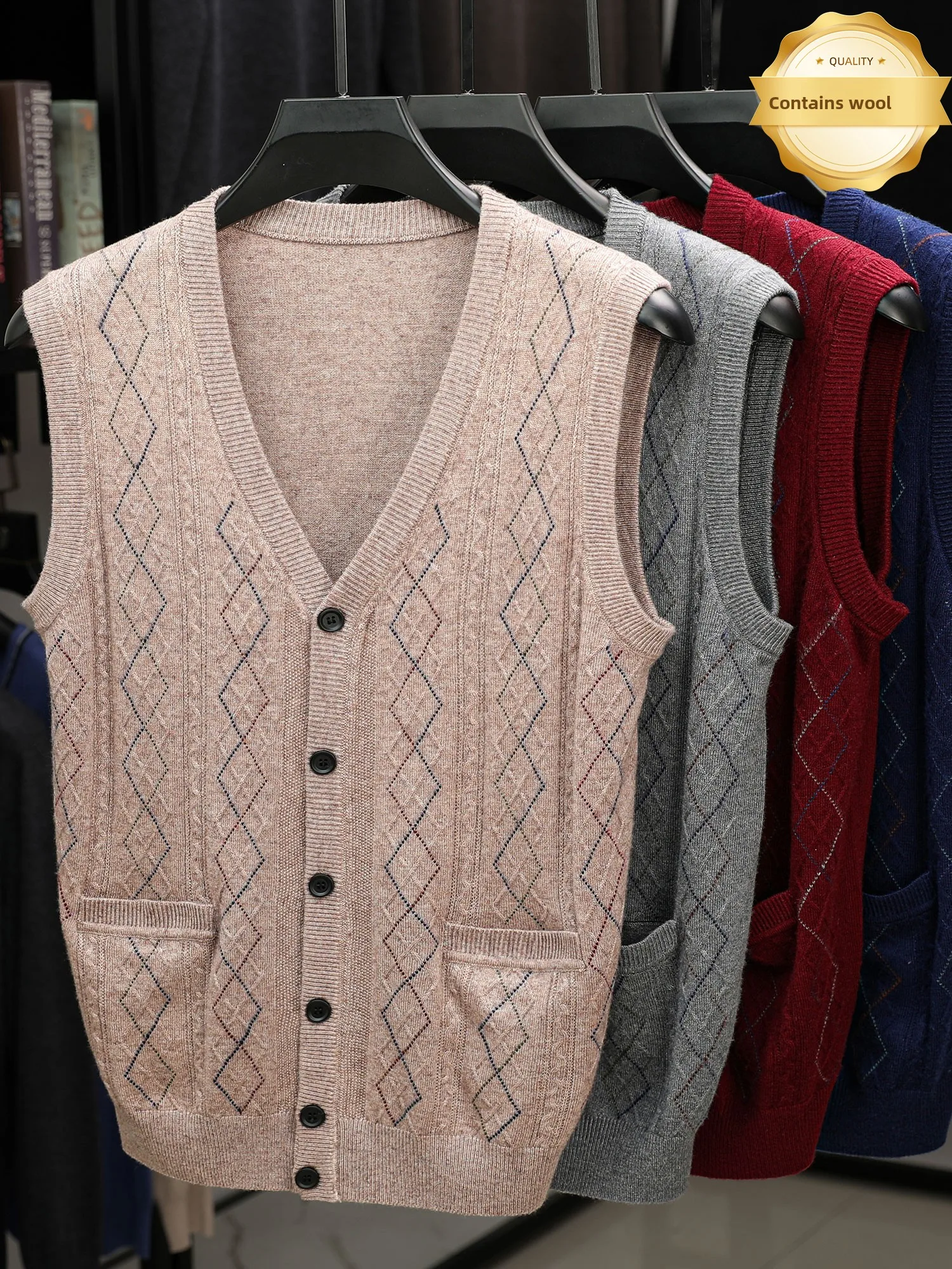 

Свободный вязаный свитер-кардиган для мужчин среднего возраста и ly, жилет и па, осень-зима, теплая мягкая шерстяная смесь V-Ne Jaet