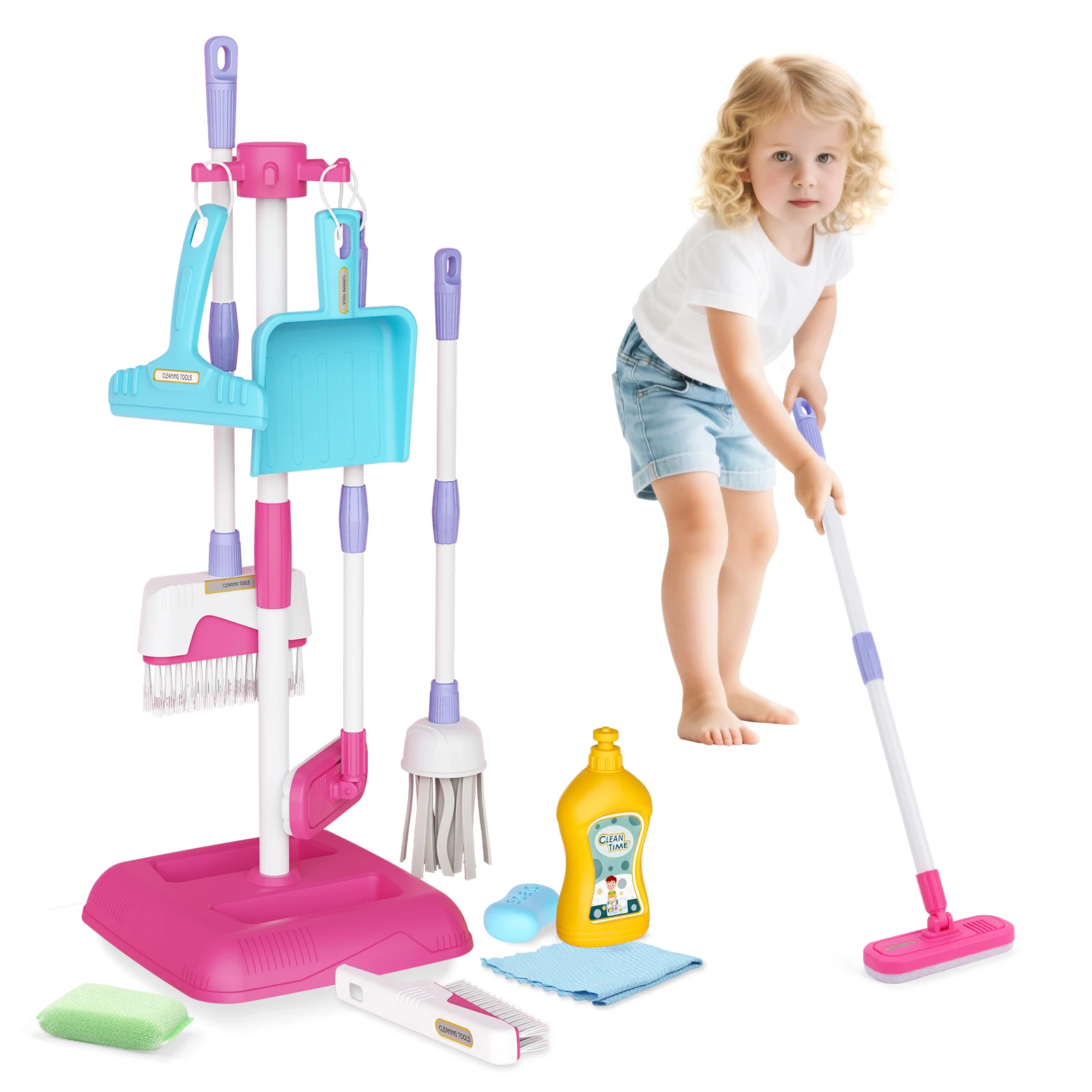 11 pièces/ensemble enfants Simulation vie jouets de nettoyage hygiène nettoyage ensemble semblant jouer avec support jouer maison jouets pour filles et garçons cadeaux