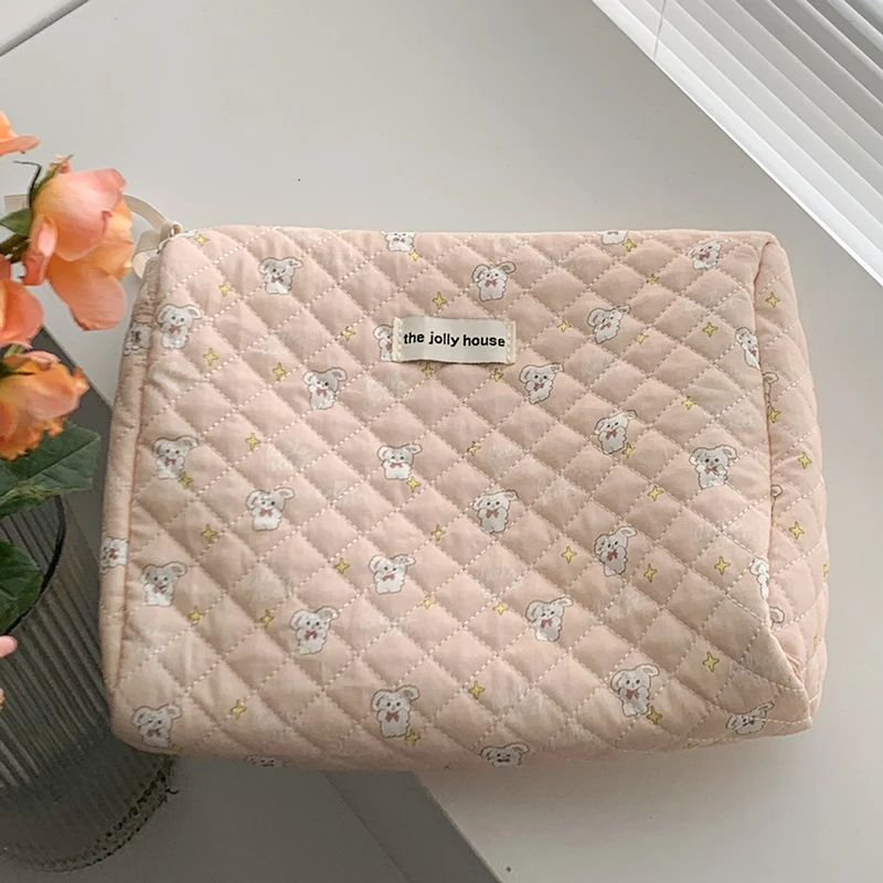 New Cotton Cosmetic Bag Ladies Portable Quilting Travel Organzier Makeup Storage Pouch Handbag Tote Wash Bag di grande capacità