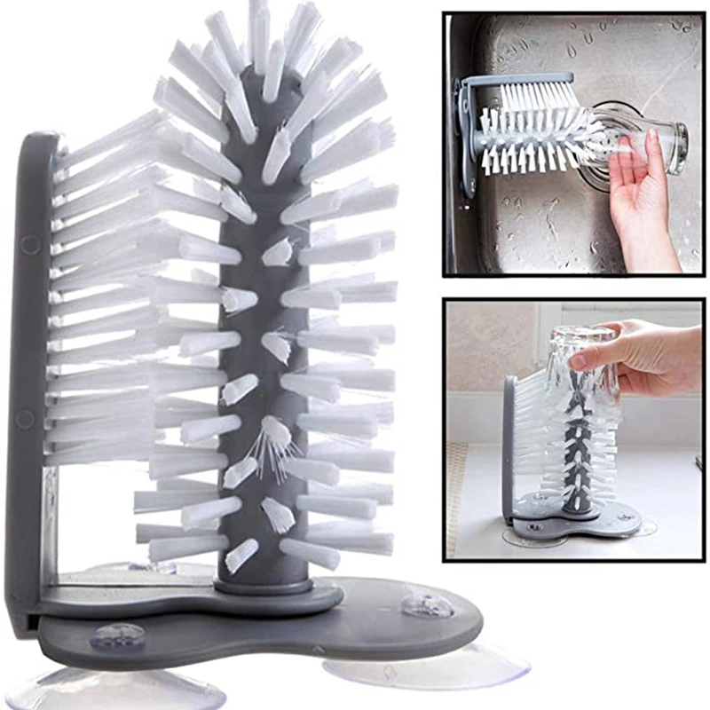 2PCS Sink Water Bottle Cleaning Brush Strong Suction Cup Glass Cup Cleaner Goblet Mugs Brush Lazy Clean Bar Kitchen Tools
