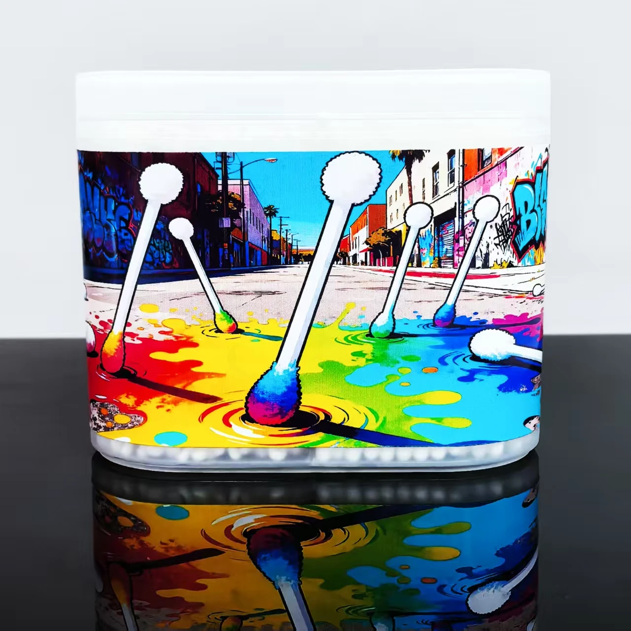 600pcs/1200pcs creative oil paint-style pattern box-packed double-headed cotton swabs with fine shaft cotton swab sticks