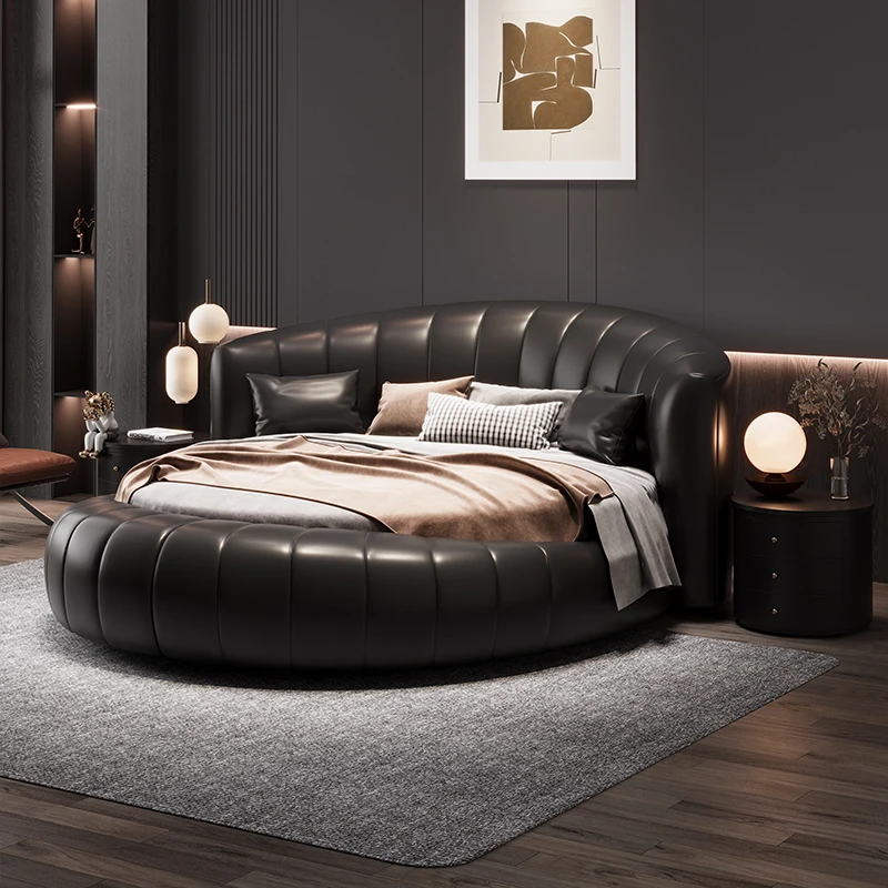 

Black White Double Bed Decoration Large Nordic Circle Luxury Double Bed Frame Adults Modern Cama Casal Furniture For Home