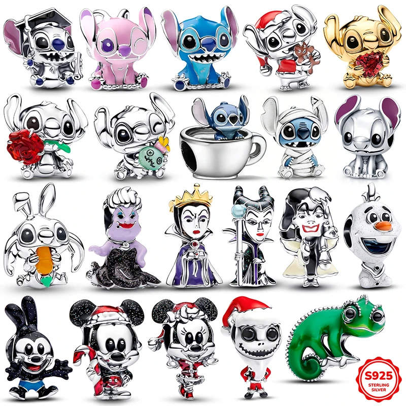 

charms plata de ley 925 Disney Stitch and Mickey and Minnie Beads Fits 3mm Bracelets For Women Pendant Luxury DIY Jewelry Making