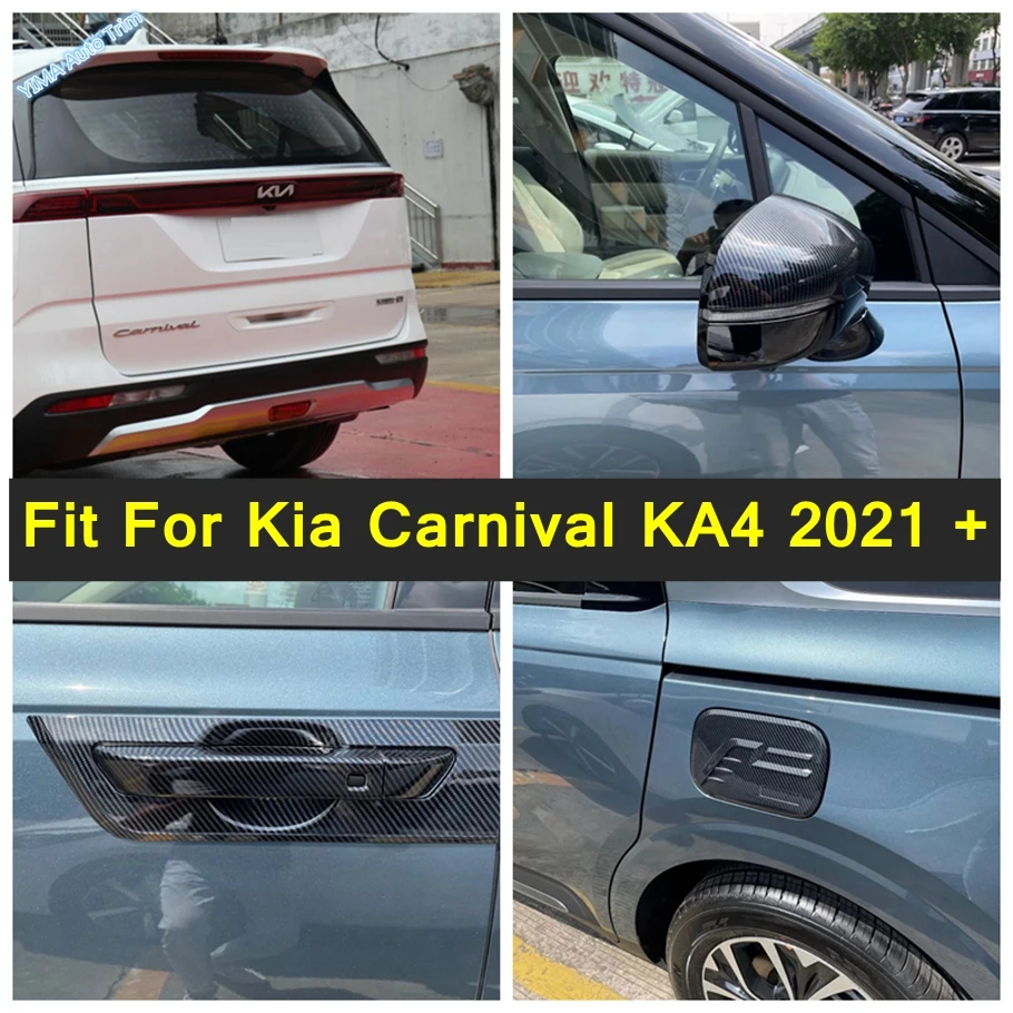 

For Kia Carnival KA4 2021 - 2024 Carbon Fiber Car Fuel Tank / Rear Tail Door Handle Bowl / Rearview Mirror Cover Trim Exterior