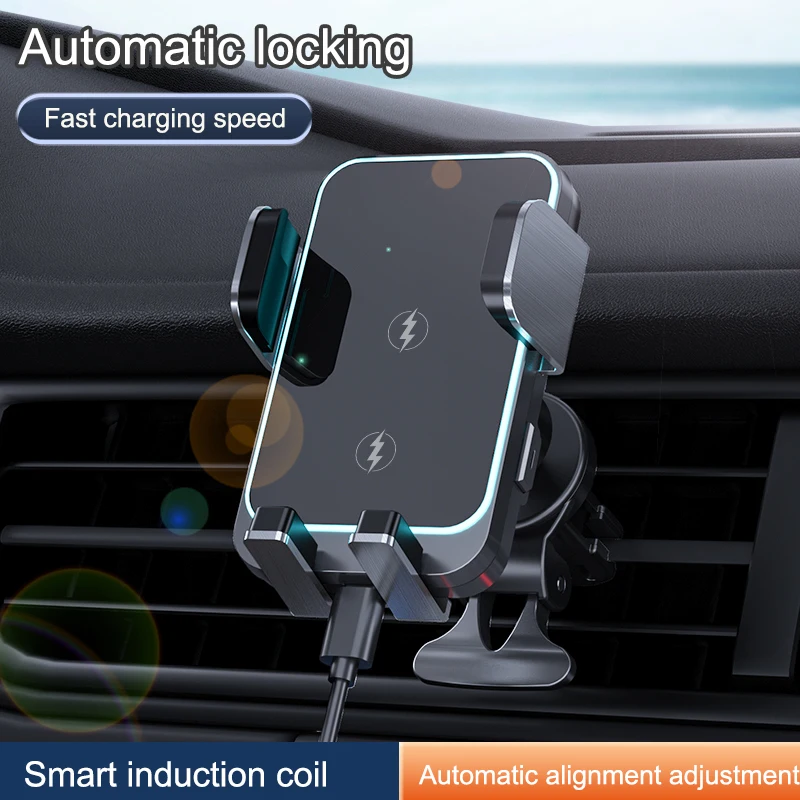 Air outlet aluminum alloy dual coil 15W fast charging phone holder with 360 degree rotation for car phone holder