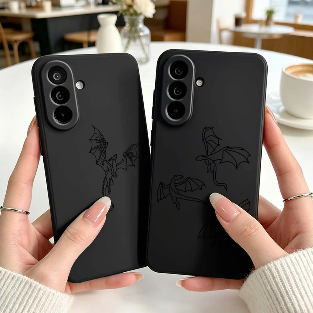 Minimalist Flying Dragon Print Phone Case For Samsung Galaxy A71 A56 A55 A54 A53 A51 A50 A41 A16 A06 A05 Black Silicone Cover