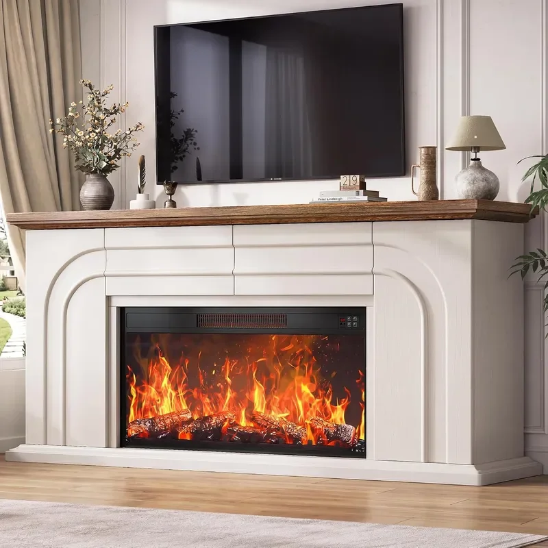 70 Farmhouse Fireplace TV Stand with 36 Fireplace White
