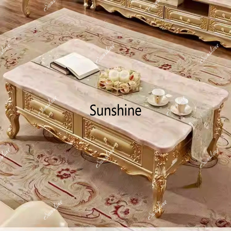 

European style, set champagne gold solid wood size apartment living room, coffee table