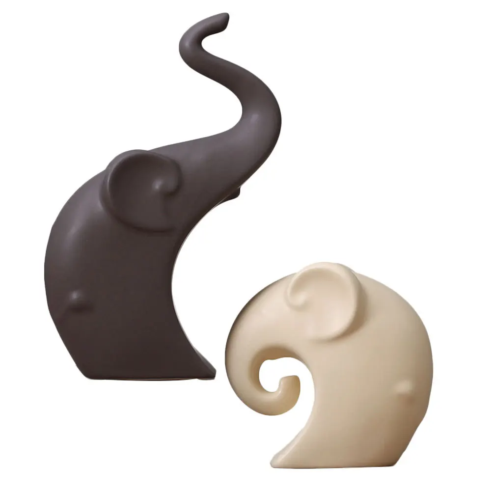 

2Pcs Couple Elephant Home Decor Ceramic Sculptures Elegant Porcelain Table Decoration Lucky Long Life Ornament