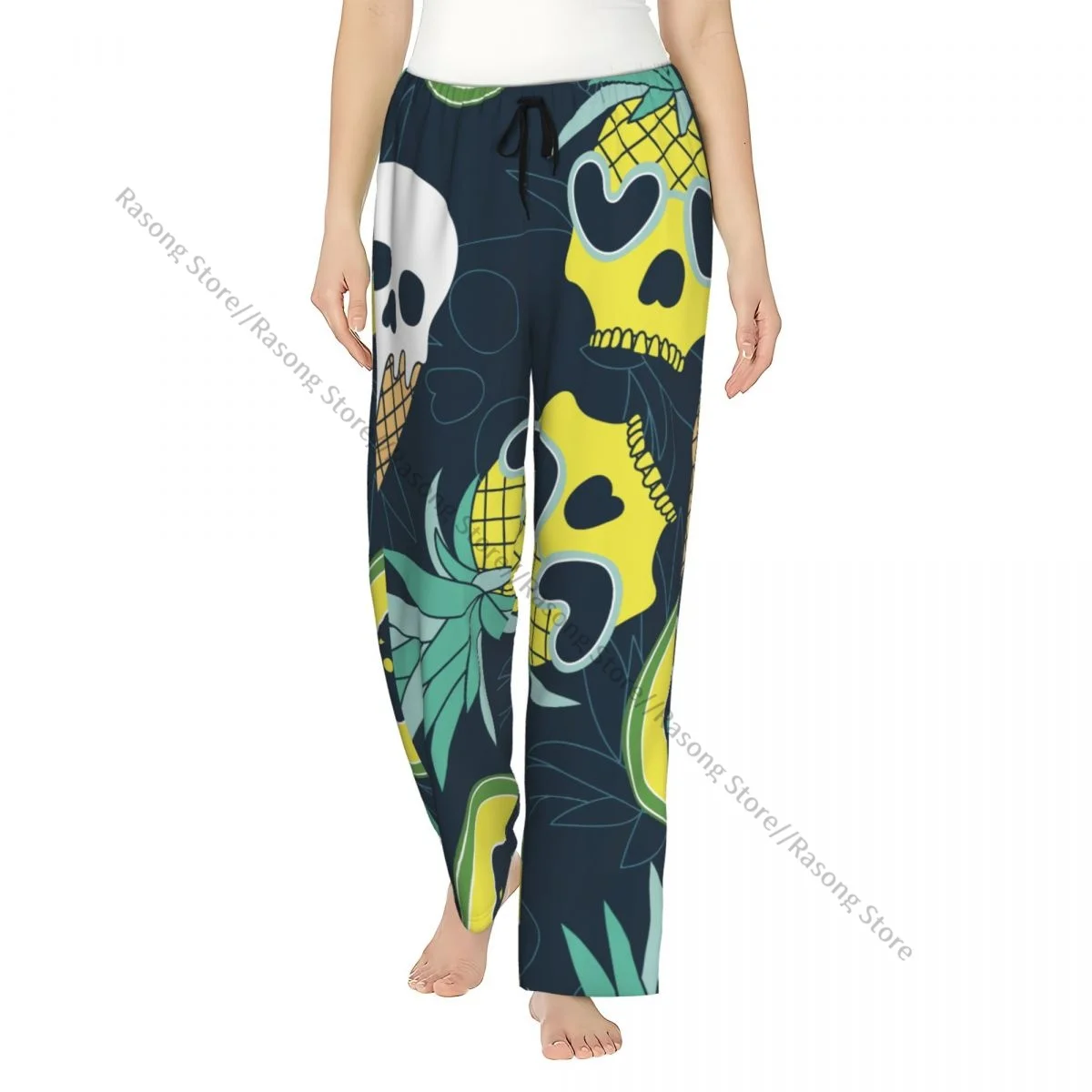 

Cozy Flannel Pajama Pants for Women Summer Skull Of Hilarious Pineapple Ice Cream Avocado Sleep Bottoms Home Loungewear