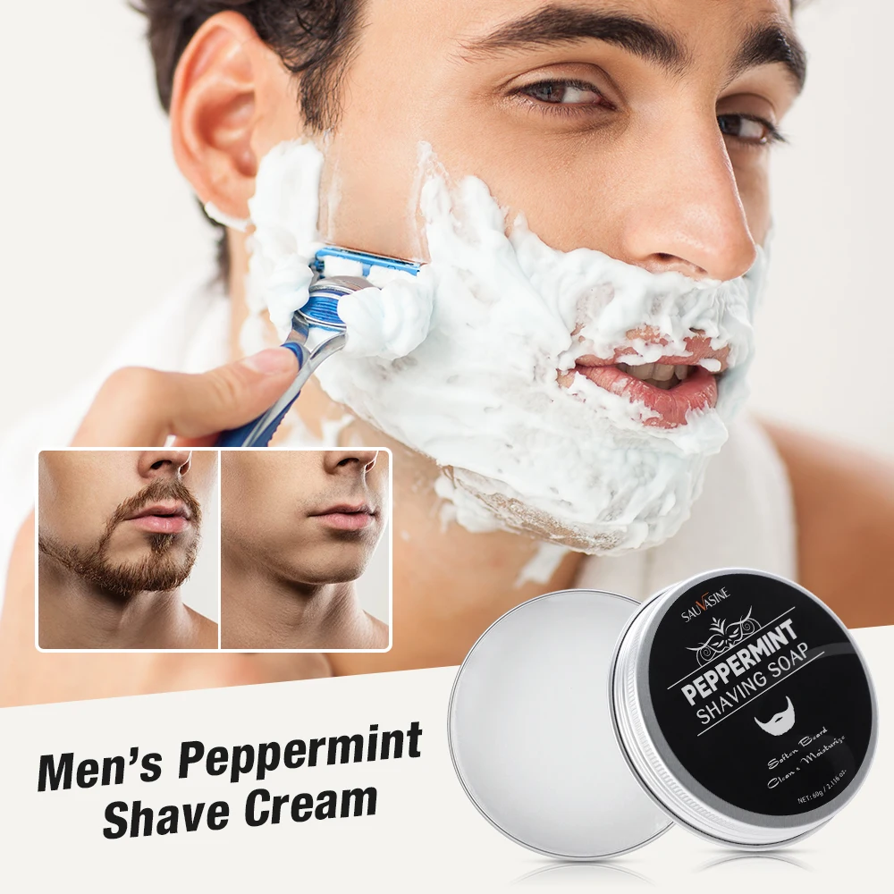 Sabonete de barbear com aroma de hortelã, espuma rica, creme de barbear com hortelã-pimenta, sem irritação, creme de barba suave e confortável para homens