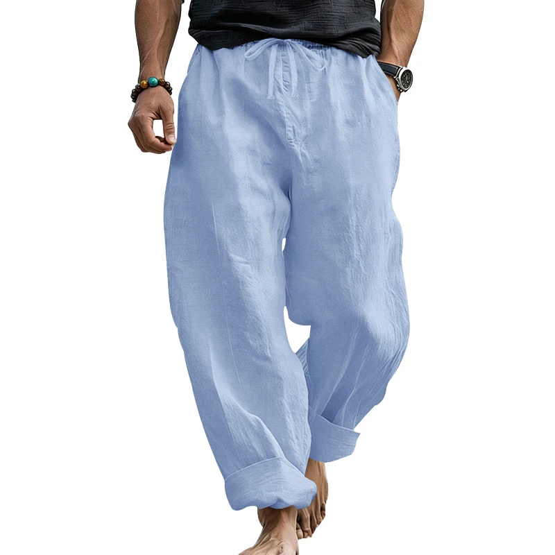 Sommerliche Herren-Leinenhose, Lässige Hawaiian-Hose mit Elastischem Kordelzug, Atmungsaktive Gerade Lange Hose mit Taschen für Alltag und Zuhause – Detail 28