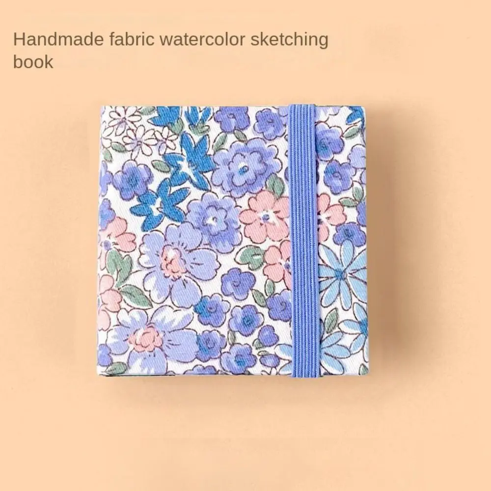 

Flower Mini Fabric Watercolor Book Paper Pad Colorful Watercolor Sketchbook Portable Square Mini Watercolor Painting Book