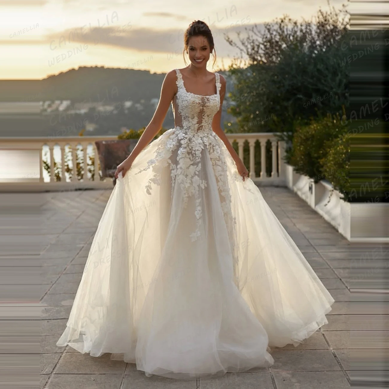 Vestidos De Novia De lujo con cuello barco para mujer, Vestidos De Novia con apliques sin mangas y cuello barco De encaje, Vestidos De Novia personalizados