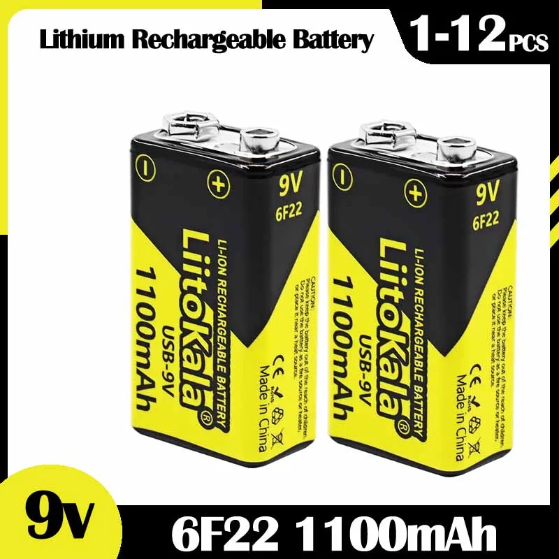 LiitoKala USB-9V 1100mAh Rechargeable Li-ion Battery for Camera Toy Model Multimeter Remote Control KTV Microphone 6F22 Batteria