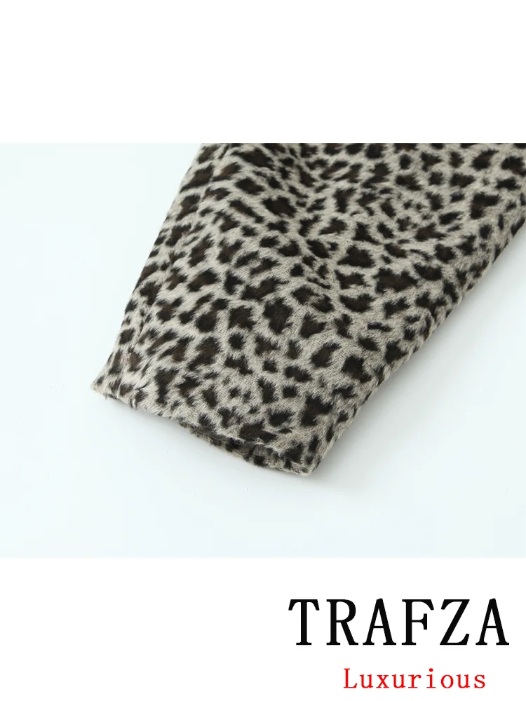 TRAFZA Vintage Casual Chic Leopard Women Suit ONeck Single Breasted Coat Mini Straight Skirt New Fashion 2024 Autumn Winter Suit