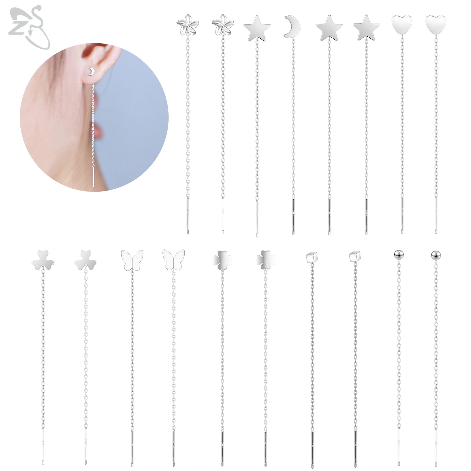 

AOEDEJ 1 Pair 925 Sliver Ear Wire Earring For Women Girls Butterfly Clover Pendant Stud Earrings Long Tassel Ears Line Jewelry