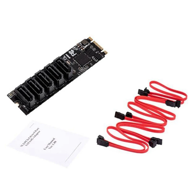 M2 To SATA3 Expansion Card,M.2 NVME To SATA3.0,SSD Adapter 5 Port,M.2(Pcie) To 5 Ports SATA Add On Cards,JMB585 Chipset