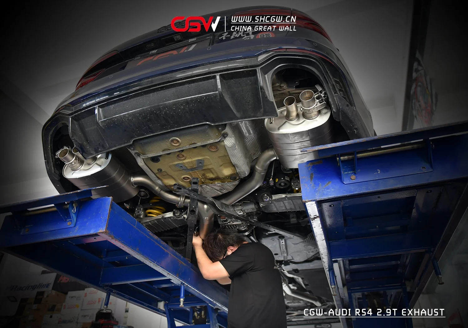 Hot Design Performance Muffler Carbon Fiber  Tips Piping Exhaust System for  RS4 B9 2.9T V6 2018+ - view 3
