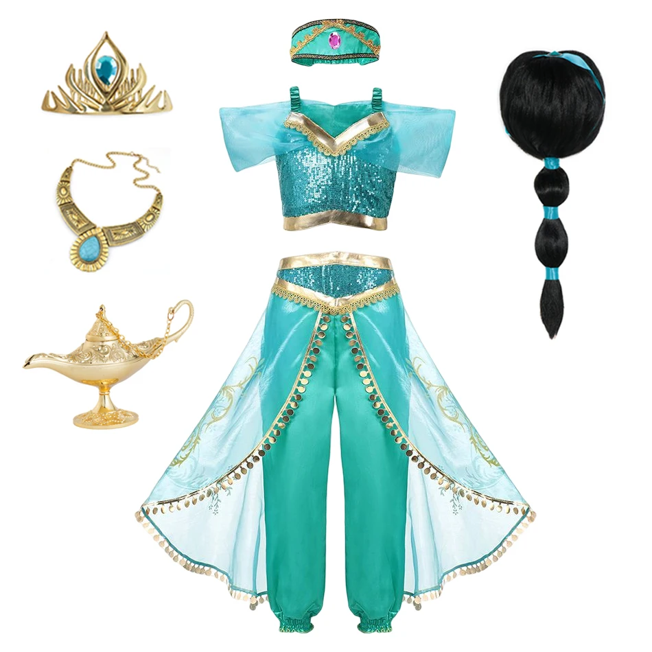 Girls Jasmine Costume Arabian Princess Dress Kids Birthday Party Christmas Fancy Dress Cosplay Mermaid Elena Moana Clothes