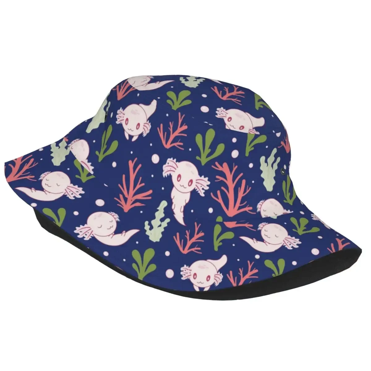 Cute Axolotl Bucket Hats for Men Women Beach Fish Aquatic Animal Field Hat Streetwear for Camping Fisherman Hat Headwear