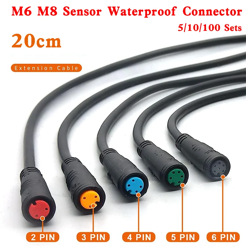 

5/10/100 Sets M6 M8 Julet Sensor Waterproof Electric Bicycle Butt Joint Plug Male Female Ebike Display Cable Connector Wire 20cm