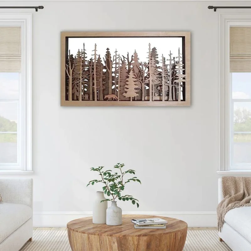 

Forest Wooden Fox Wall Fox Wall Art Wall Hanging Frame Natural Wood Art Prints Framed Wall Art Tree Wall Decor