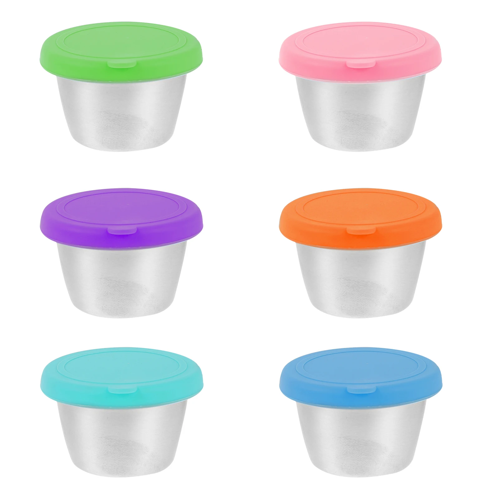 4 Uds. Contenedores de tazas para salsa de inmersión de acero inoxidable de 70ml, tapas de Color R om, portátiles a prueba de fugas, para cenas familiares, Picnics, barbacoas